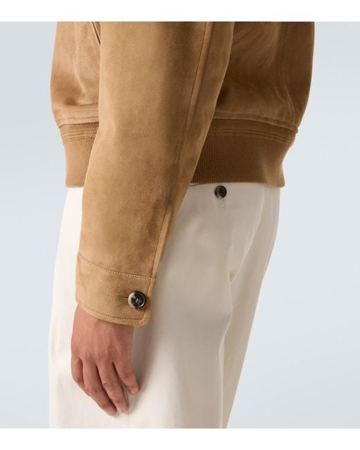 Loro Piana Brown Novak Suede Bomber Jacket for men
