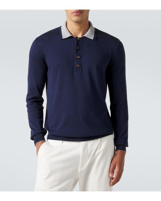 Eleventy Blue Cotton And Cashmere Polo Sweater for men