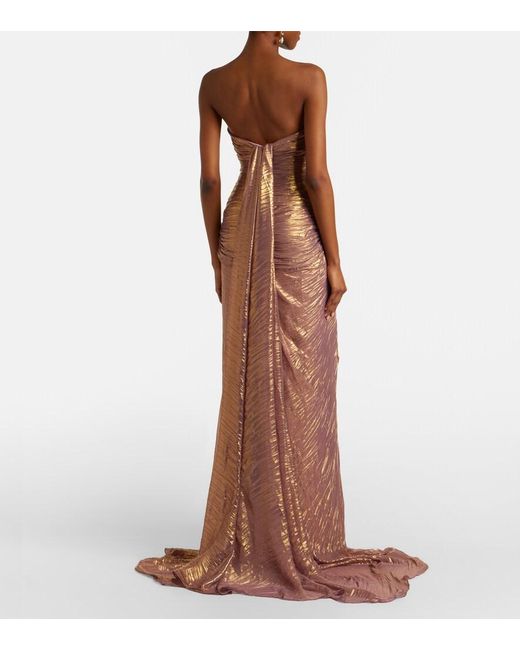 Marmar Halim Brown Caped Pleated Bustier Gown