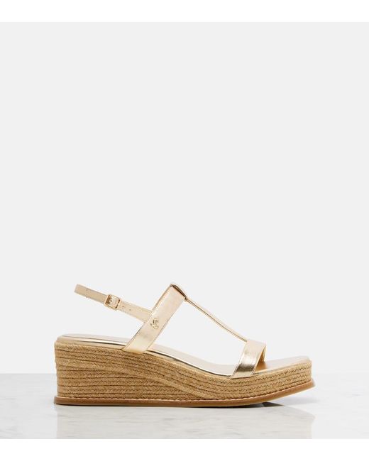 Jimmy Choo Natural Theia 60 Metallic Leather Espadrille Wedges