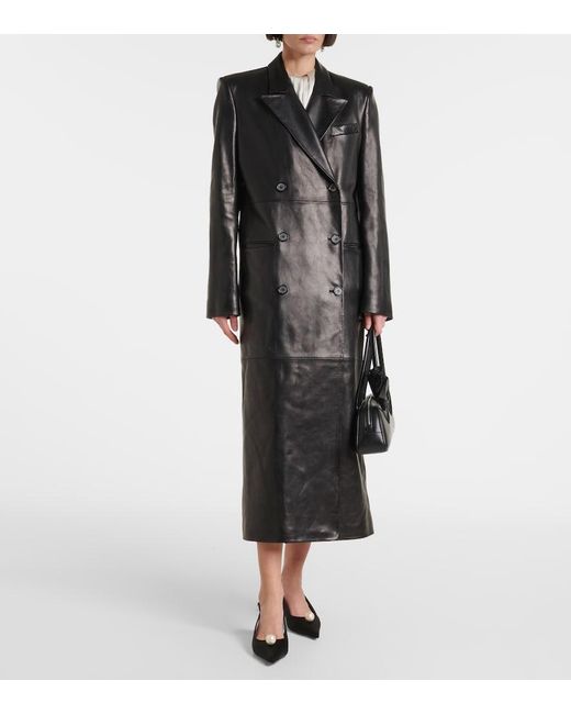 Magda Butrym Black Double-Breasted Leather Coat