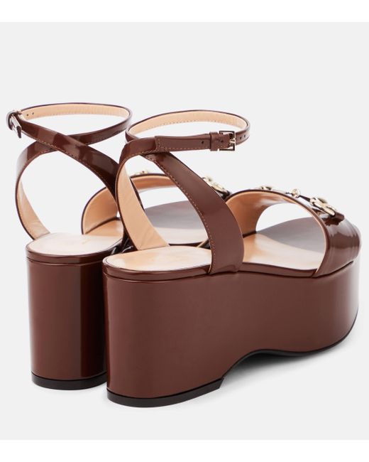 Gucci Brown Horsebit Leather Platform Sandals