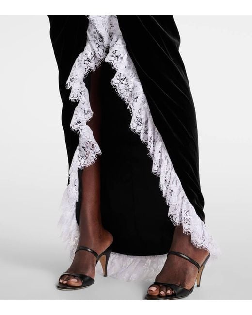 Robe Longue En Velours Et Dentelle Alessandra Rich en coloris Black
