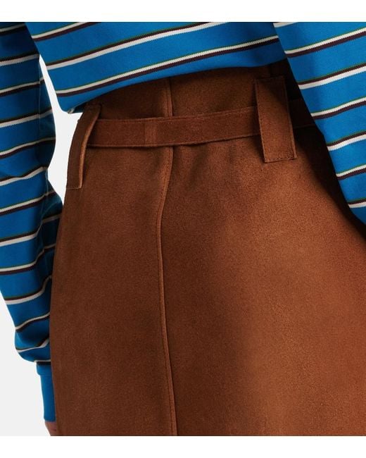 Prada Brown Belted Suede Midi Skirt