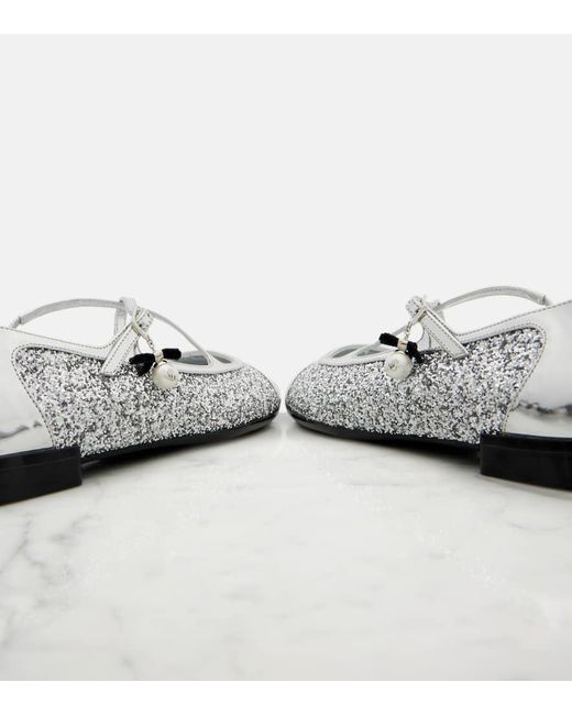 Jimmy Choo White Ballerinas Eleri Aus Leder Mit Glitter