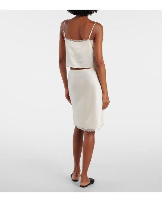 Leset White Barb Lace-Trimmed Satin Slip Skirt