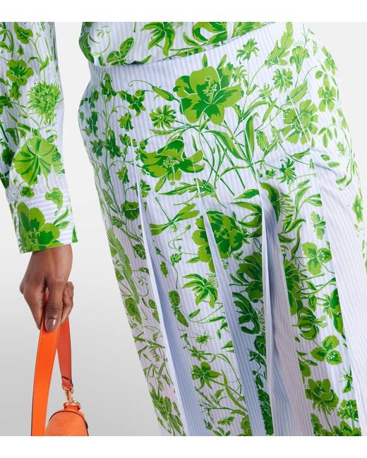 Gucci Green Flowers Striped Cotton Midi Skirt
