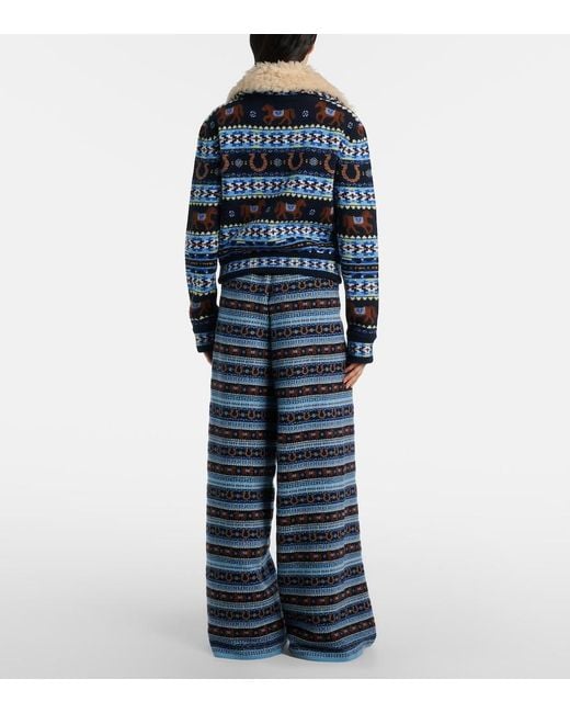 Stella McCartney Blue Knitted Virgin Wool Wide-Leg Pants
