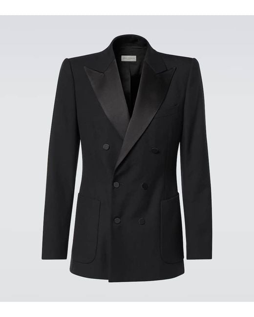 Dries Van Noten Black Double-Breasted Wool-Blend Tuxedo Jacket for men