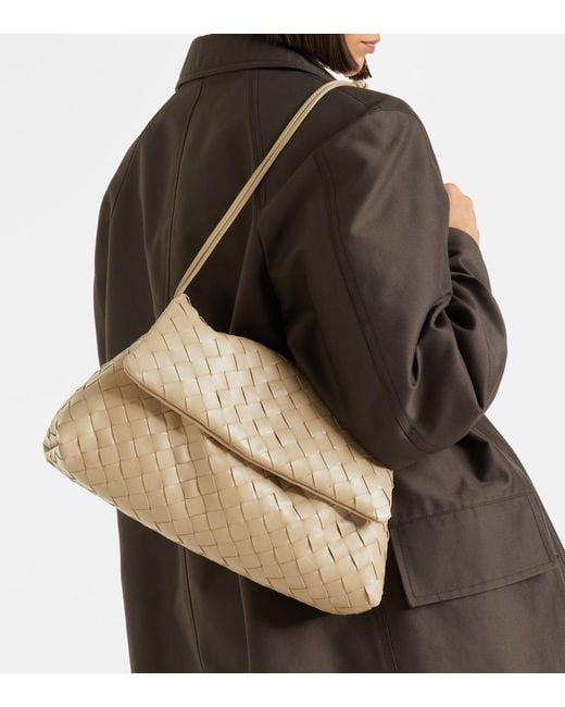 Bottega Veneta Natural Giorno Intrecciato Small Leather Shoulder Bag
