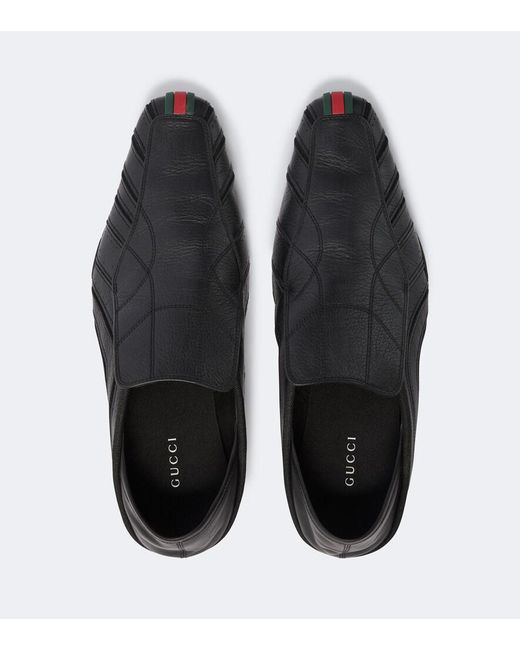 Gucci Black Mesh-Trimmed Leather Loafers for men
