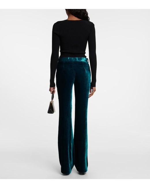 Petar Petrov Blue Gomez Low-Rise Slim Velvet Pants