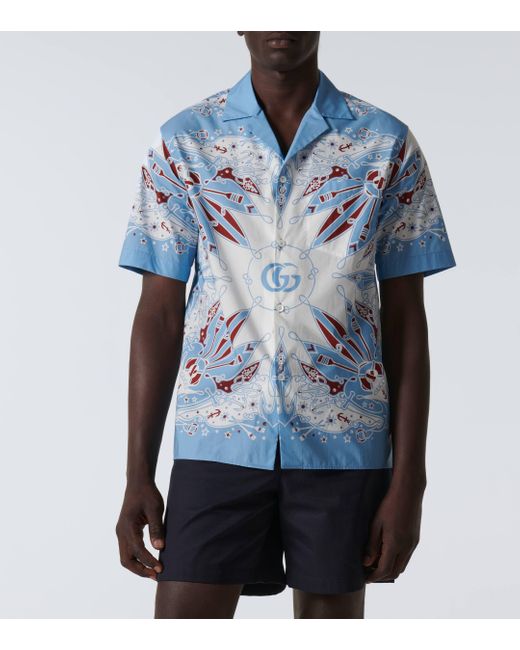 Chemise En Coton À Imprimé Bandana Double G Gucci pour homme en coloris Blue