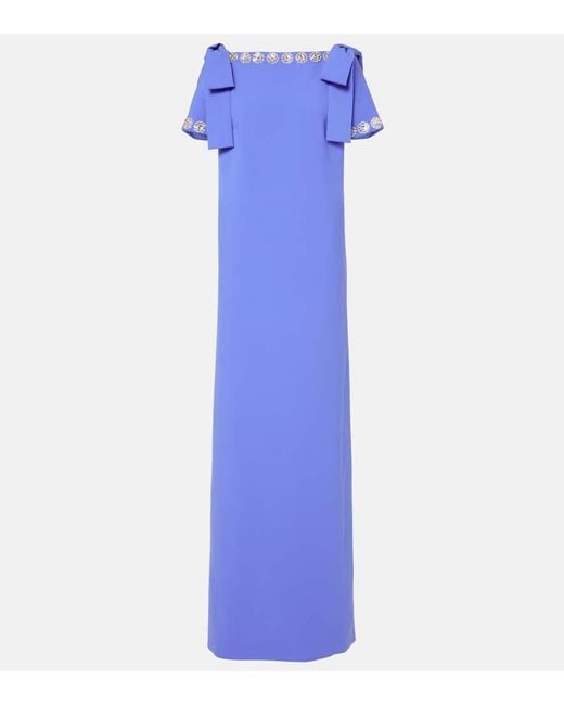 Carolina Herrera Blue Bestickte Robe Aus Crepe