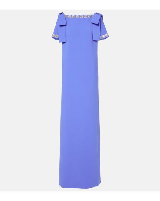 Bow-Detailed Stretch-Crepe Peplum Gown