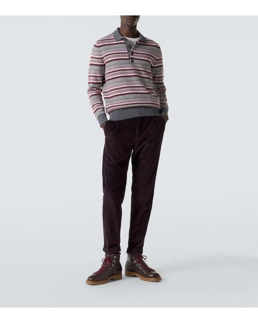 Eleventy Red Striped Wool Jacquard Polo Sweater for men