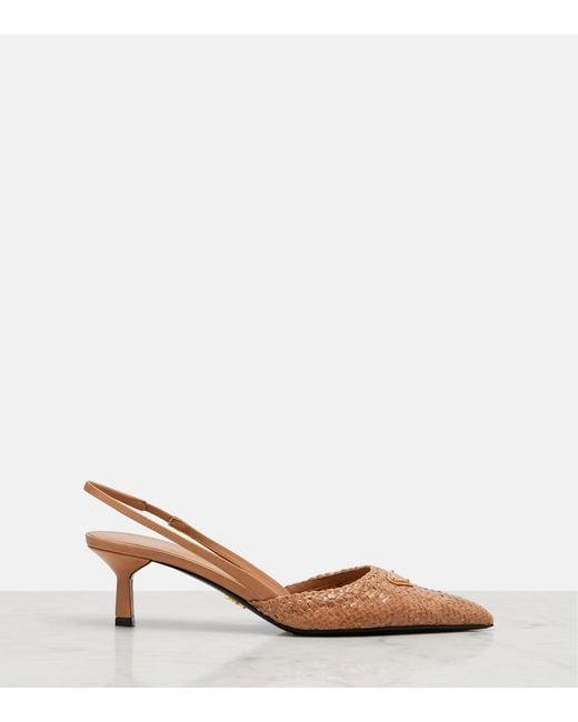Prada Natural Woven Leather Slingback Pumps