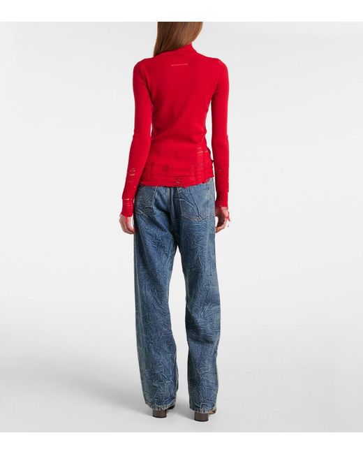 MM6 by Maison Margiela Red Distressed Sweater