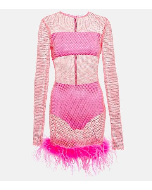 GIUSEPPE DI MORABITO Pink Verziertes Minikleid Mit Federn