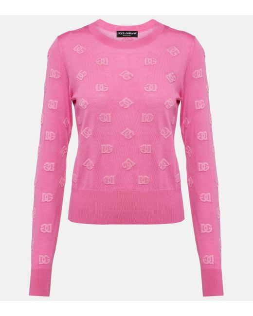 Dolce & Gabbana Pink Wool And Silk Jacquard Sweater