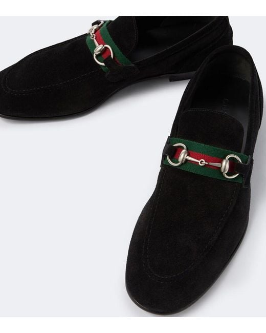 Gucci Black Como Horsebit Suede Loafers for men