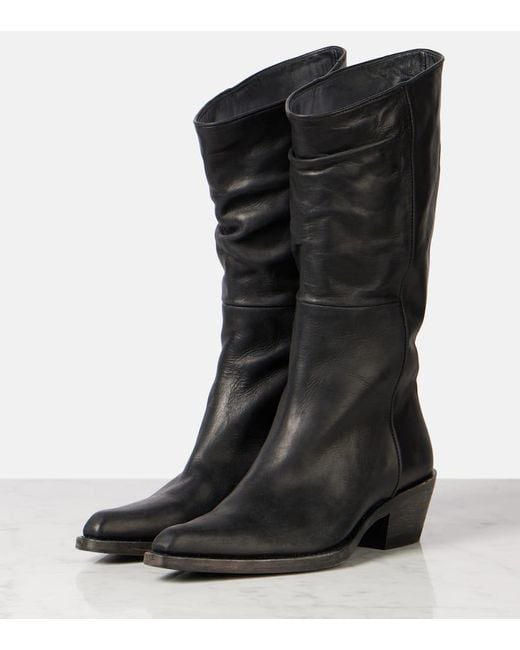 Khaite Black Clive Leather Mid-Calf Boots
