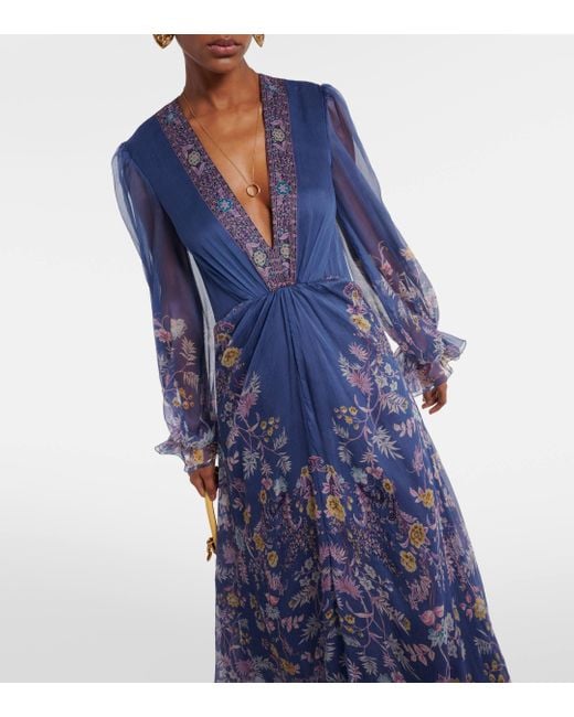 Etro Blue Printed Silk Gown