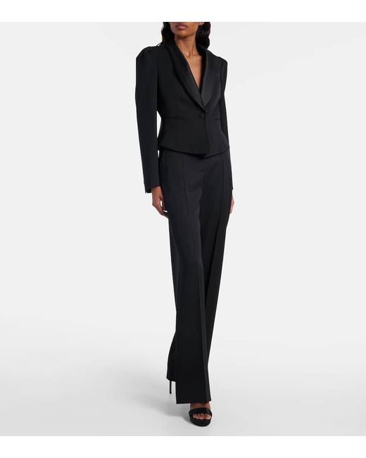 Alexander McQueen Blue High-Rise-Schlaghose Aus Wolle