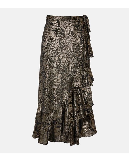 Falda Midi En Mezcla De Seda Con Paisley Etro de color Black