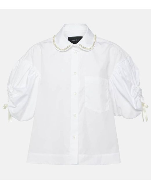 Camisa de popelin de algodon adornada Simone Rocha de color White