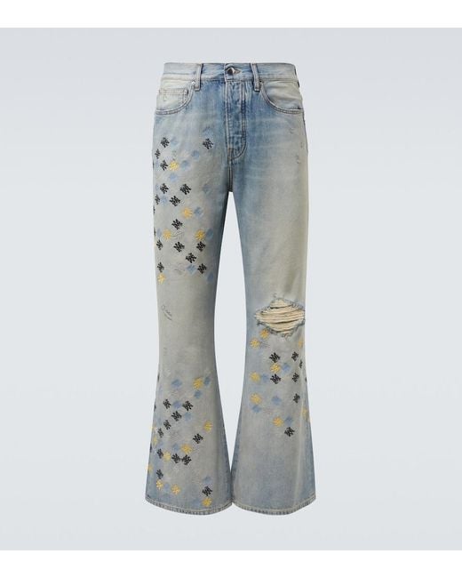 Amiri Ma Quad Embroidered Flared Jeans in Blue for Men | Lyst