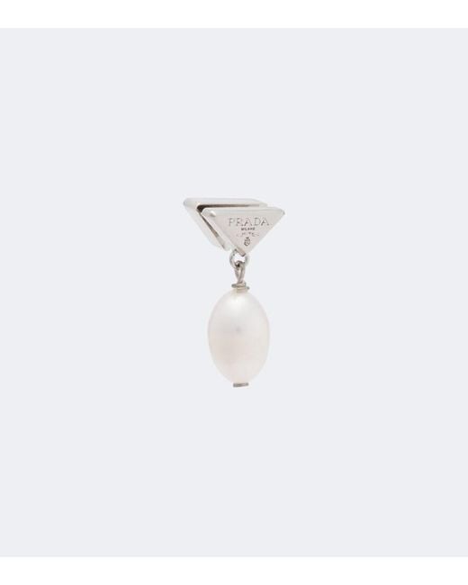 Orecchini Con Logo di Prada in White