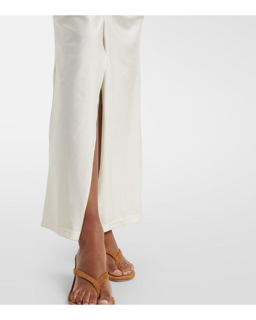 Adriana Degreas White Cutout Floral-Applique Ruched Maxi Dress