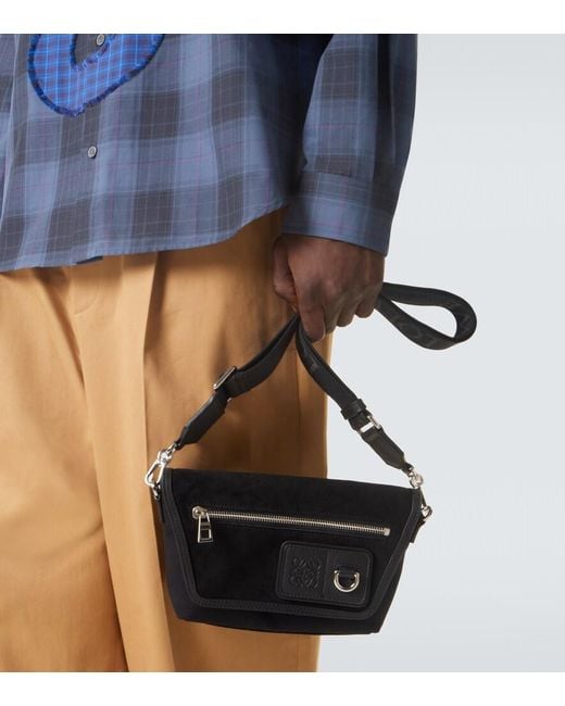 Loewe Black Flex Mini Canvas And Suede Messenger Bag for men