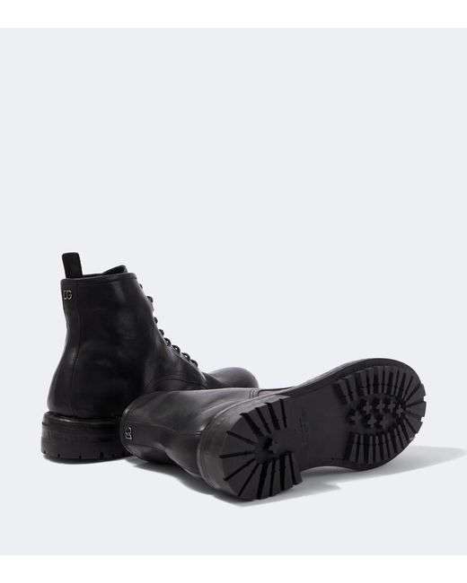 Dolce & Gabbana Black Dg Leather Combat Boots for men