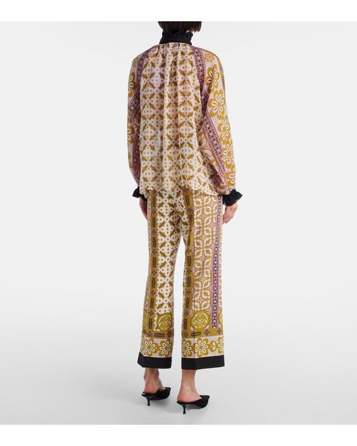 LaDoubleJ Metallic Cerere Printed Tie-Neck Silk Blouse