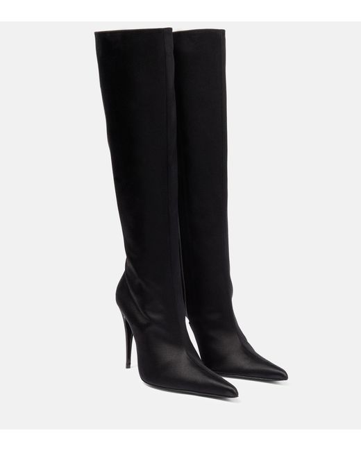 black satin knee high boots