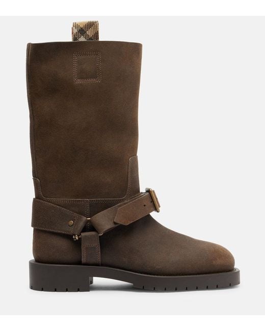 Burberry Brown Soft Saddle Suede Knee-High Boots