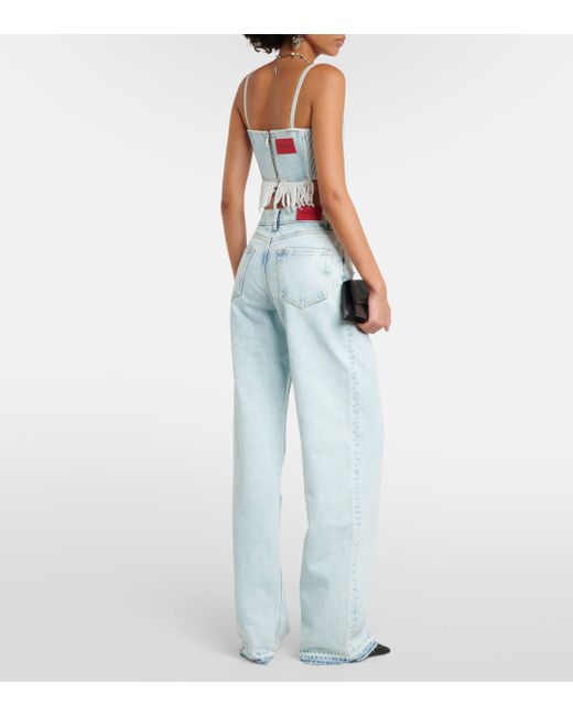 Alessandra Rich Blue Embellished Straight Jeans