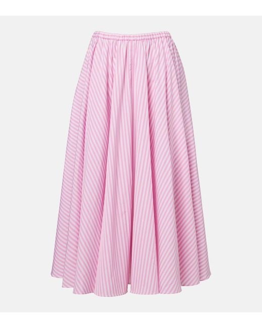 Patou Pink Pleated Striped Cotton Poplin Midi Skirt