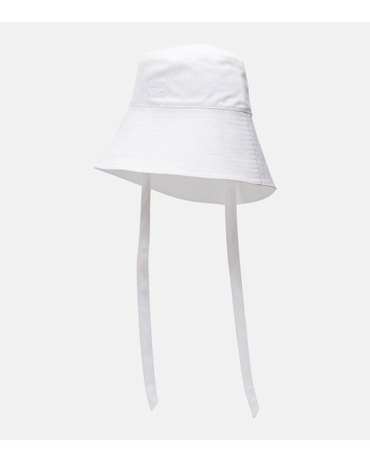 Miu Miu White Cotton Poplin Bucket Hat