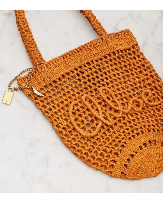 Chloé Orange Tote Summer Banana Small Aus Raffiabast