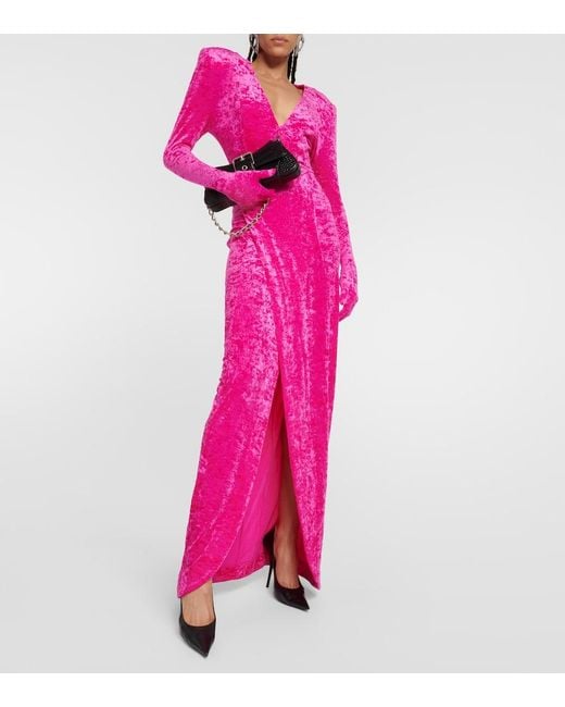 Vetements Pink Diva Gloves Velvet Maxi Dress