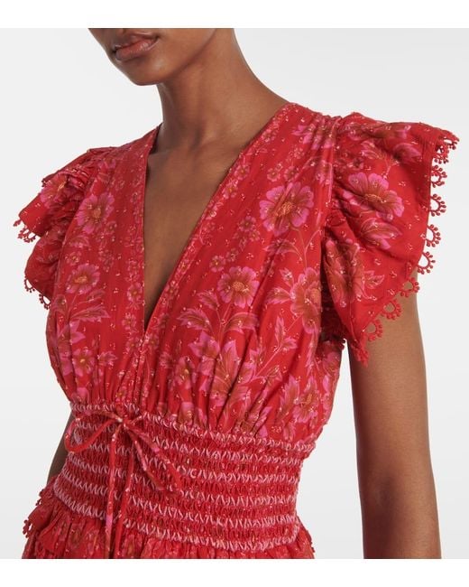 Robe Longue En Coton A Fleurs Farm Rio en coloris Red