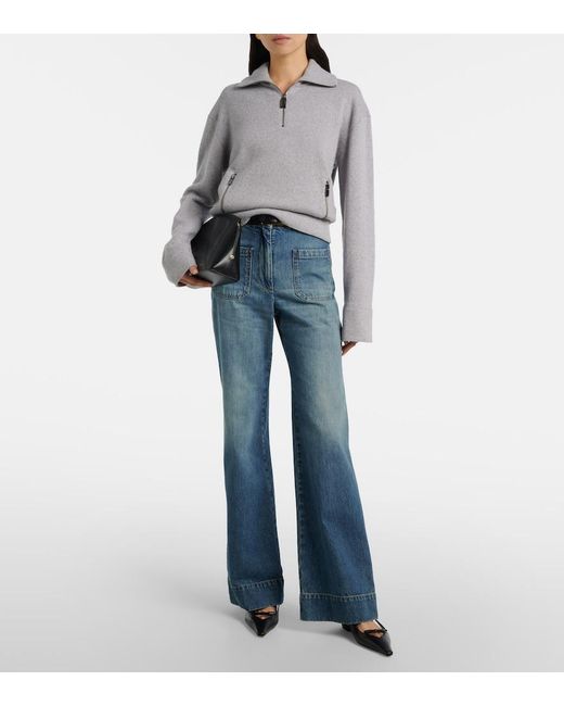 Victoria Beckham Gray Wool And Cashmere Half-Zip Sweater