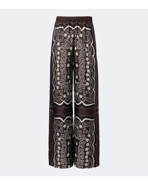 Nili Lotan Black Morgan Printed Silk Twill Wide-Leg Pants