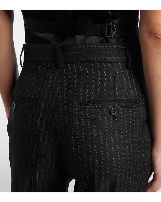 Isabel Marant Black Noanda Pinstriped Wool-Blend Straight Pants