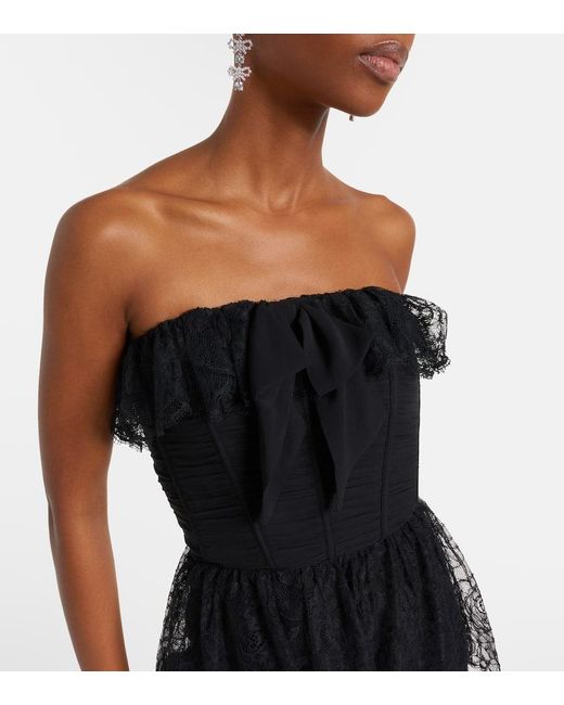 Alessandra Rich Black Lace And Silk Georgette Bustier Dress