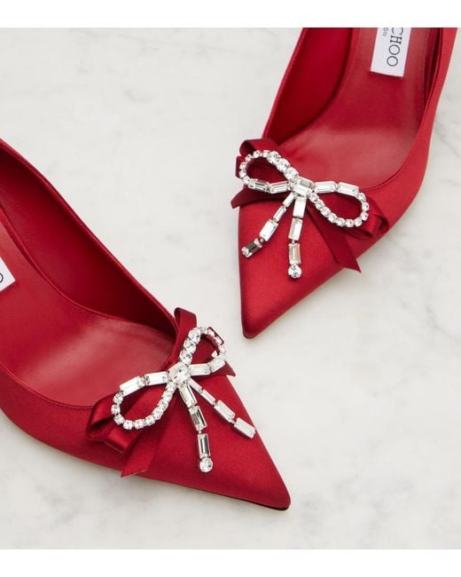 Jimmy Choo Red Auria 70 Embellished Satin Pumps