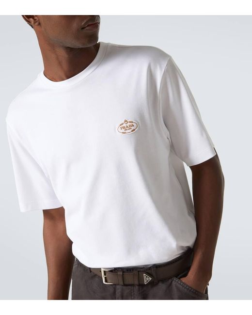 Prada White Interlock Cotton Jersey T-Shirt for men